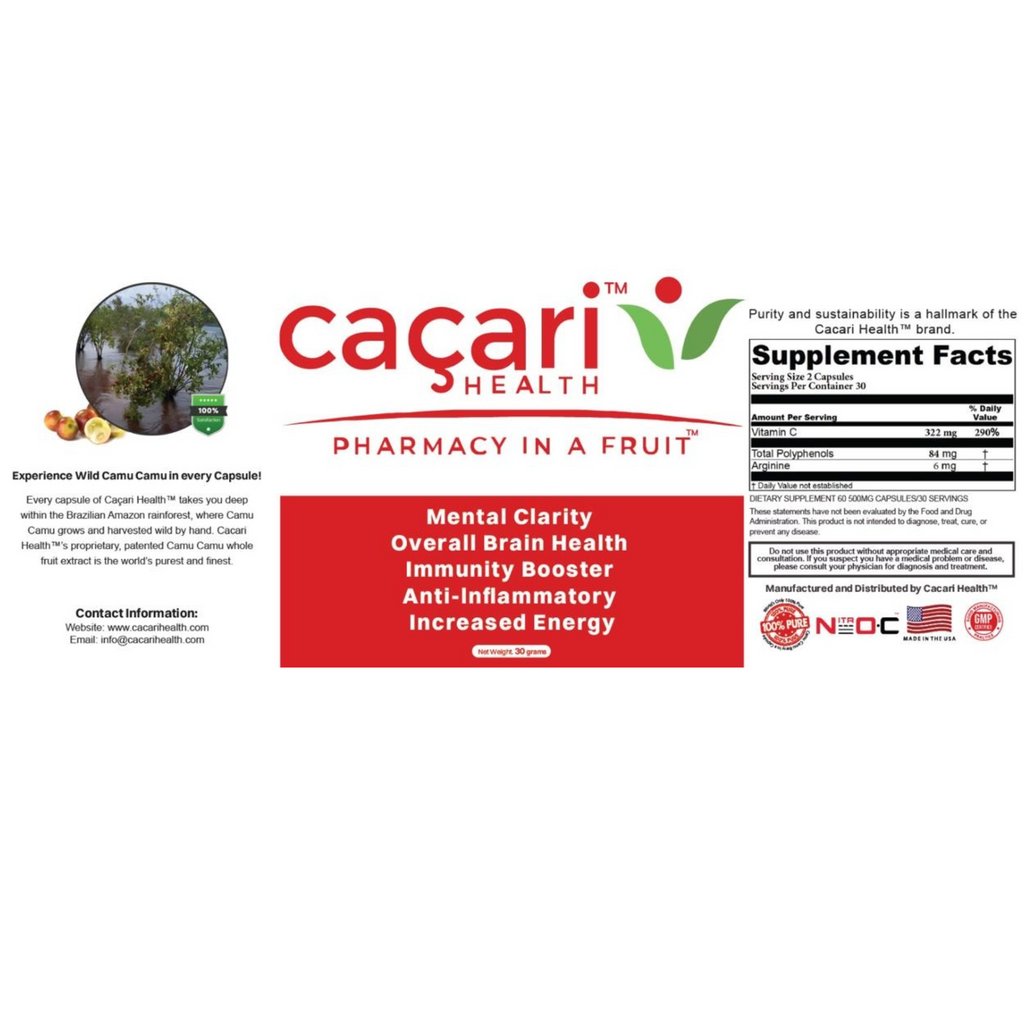 Caçari Health™ Camu Camu, 500mg 60 capsules/bottle